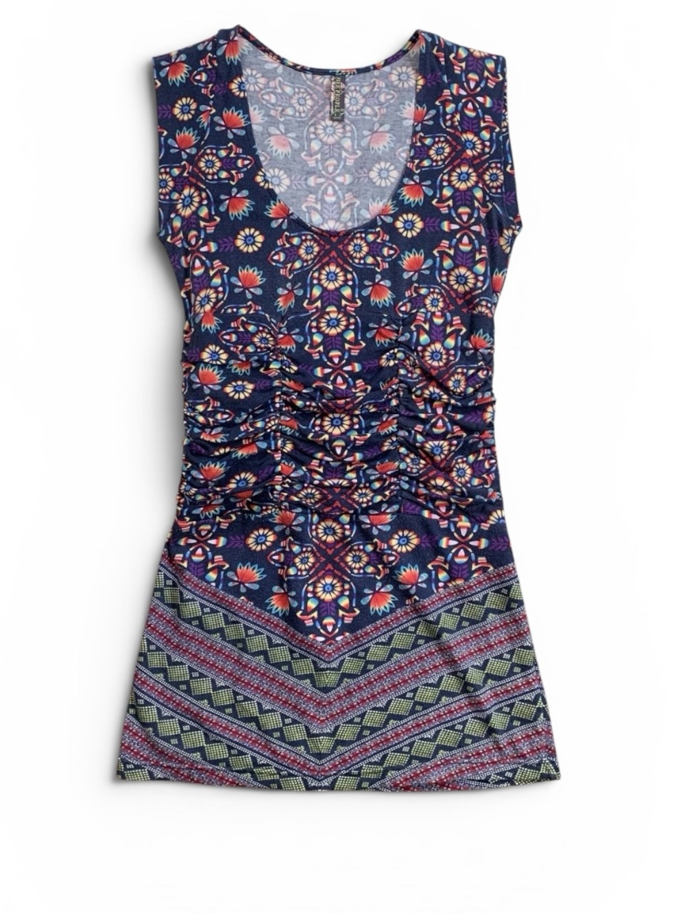 Free People Women’s Navy Floral Cap Sleeve Gathered Waist Mini Dress Size M